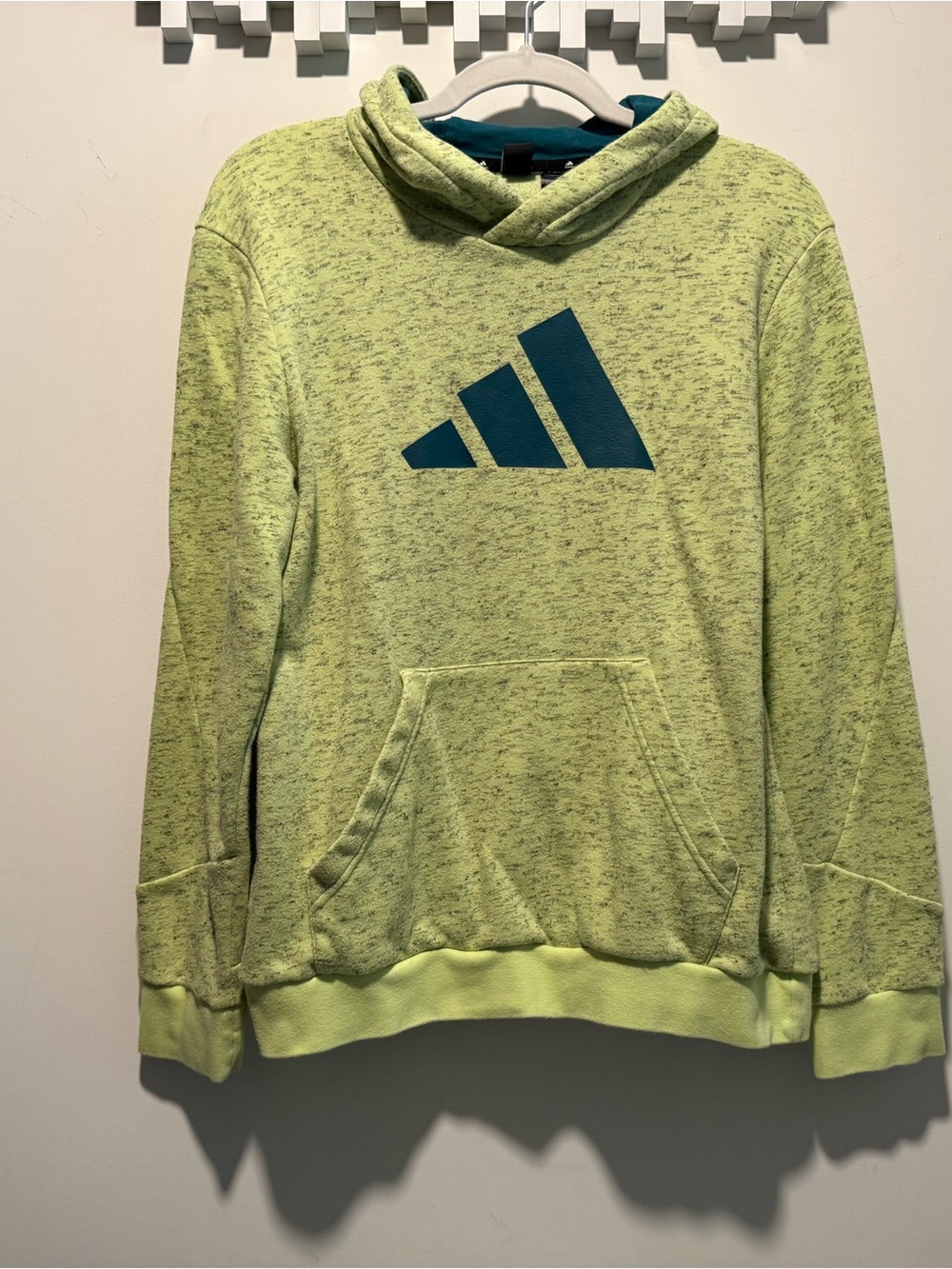 adidas women’s Neon Lime Crewneck Hoodie with Teal Logo
